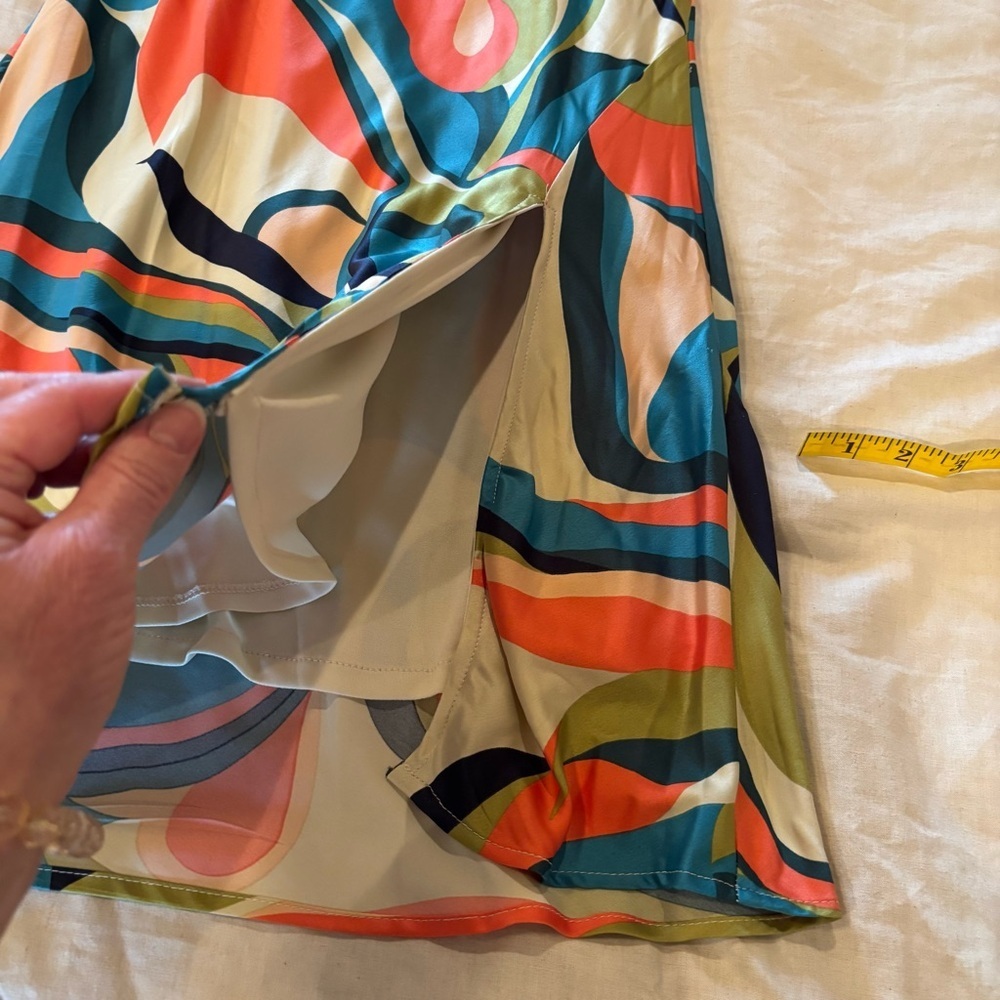 NWT Allison & Kelly Satin Geo Print Spaghetti Strap Back Cut Out Slip Dress, XS - Picture 13 of 13